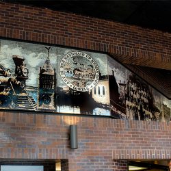 Pat Conant - The Charles A Gallagher Mural is a 5' x 55' mural porcelain enamel on steel and at the Charles A. Gallagher Terminal in Lowell, MA. Select image to view larger.